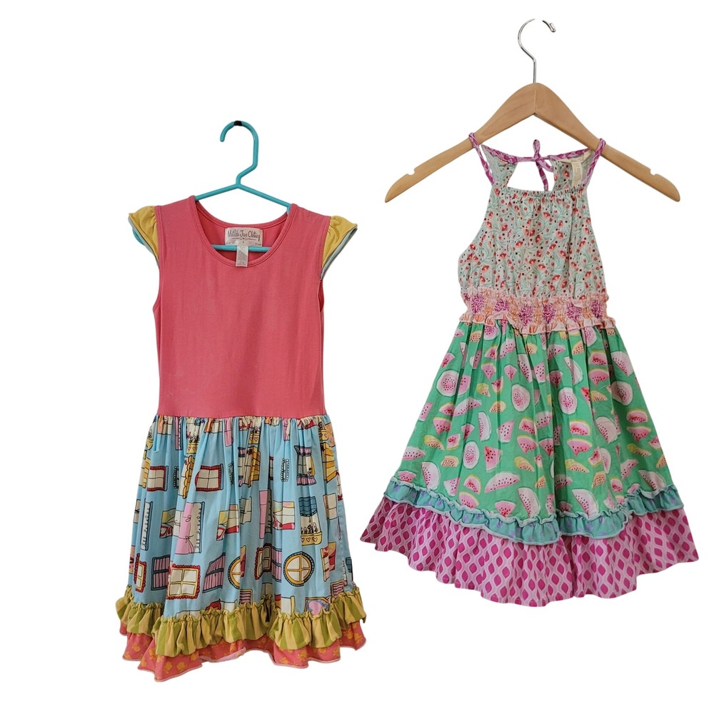 Matilda‎ Jane Lot of 2 Size 6 Dress Girls Pink Window Floral Watermelon Ruffle